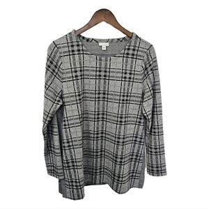 J.Jill heritage plaid sweater round neck long sleeve grey size medium